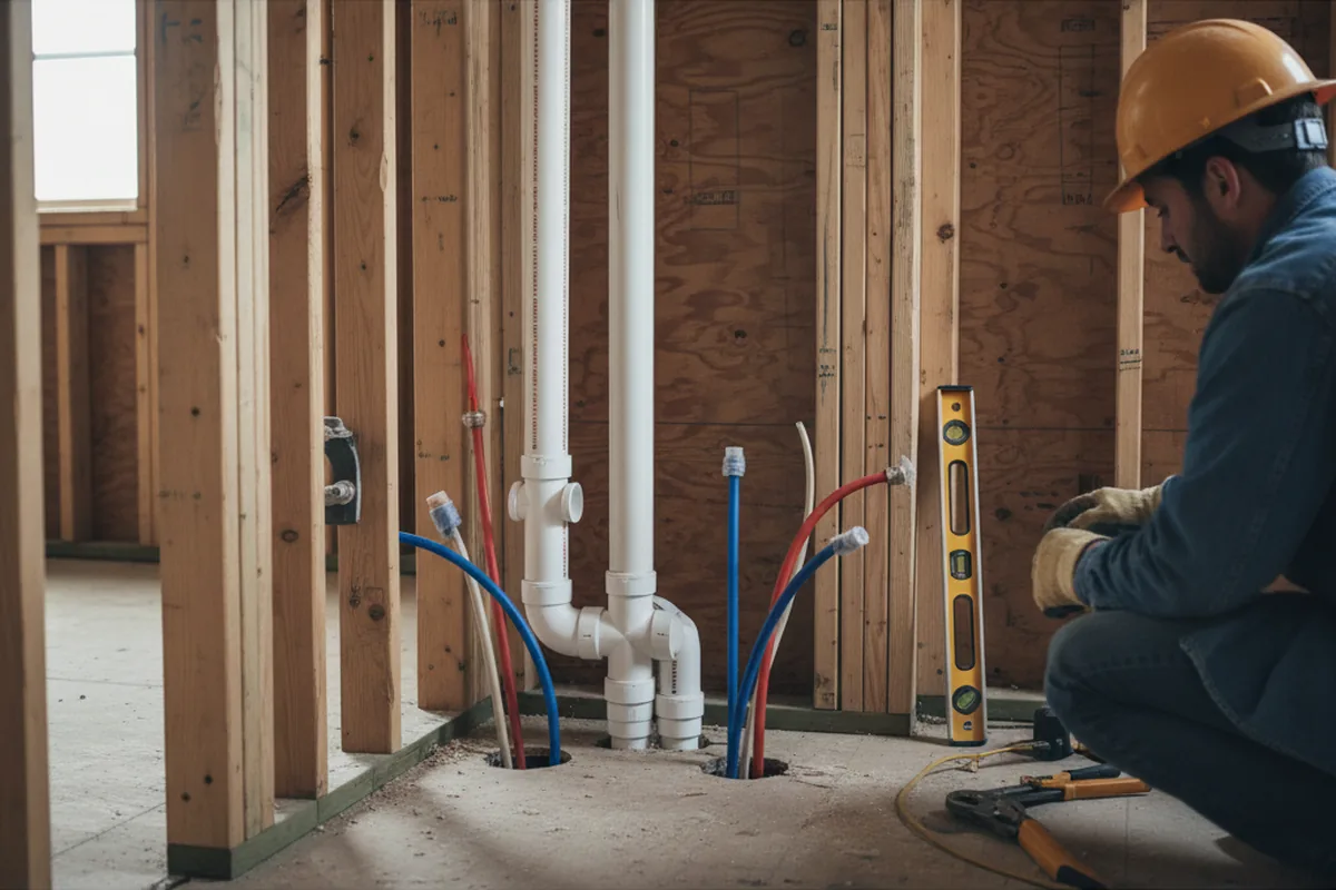 Drain and supply rough-in during Sump Pump Repair in Milford